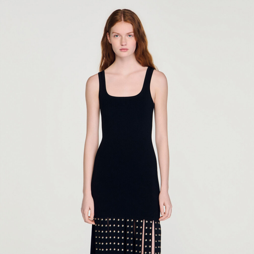 Robe longue en maille à franges