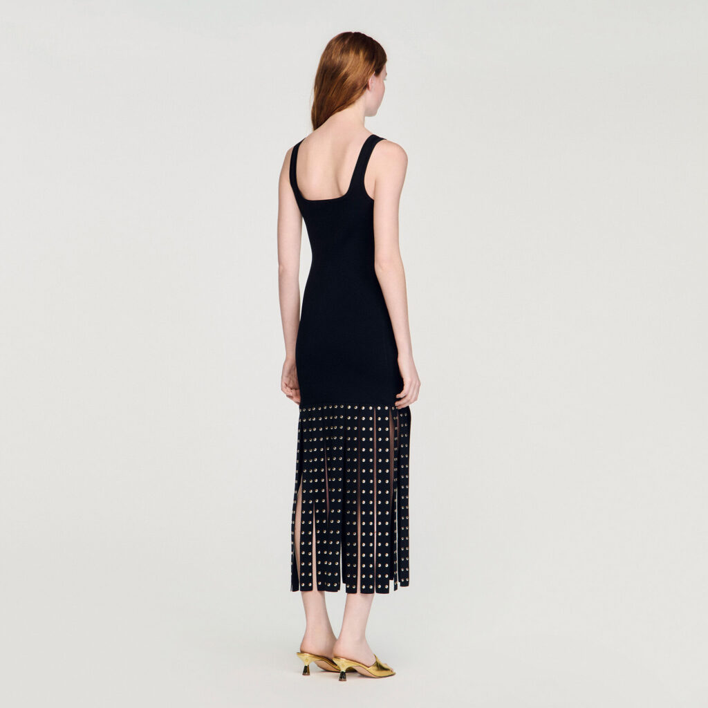 Robe longue en maille à franges