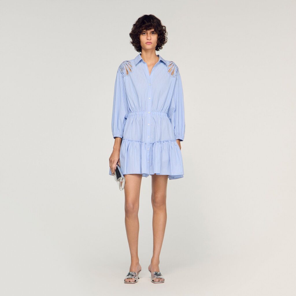 Robe courte en coton à rayures