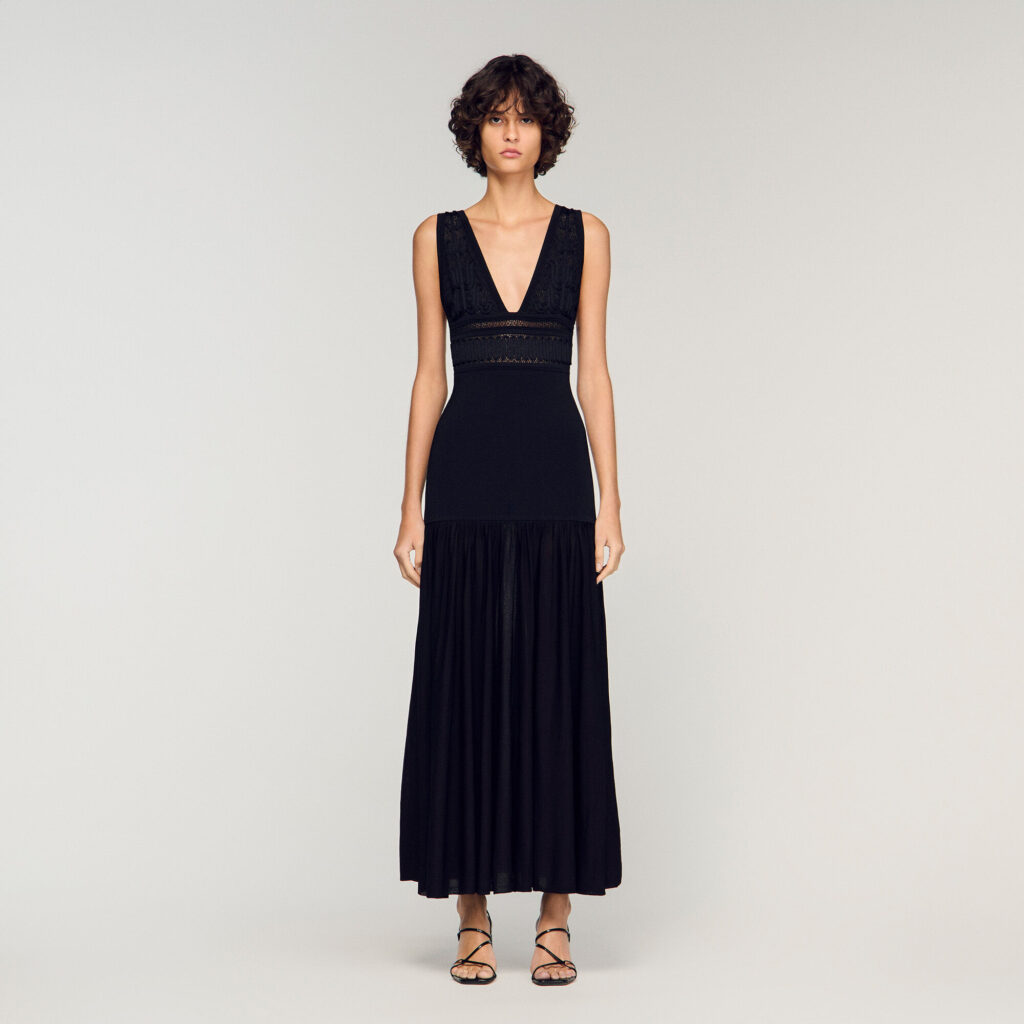 Robe longue en maille à volants