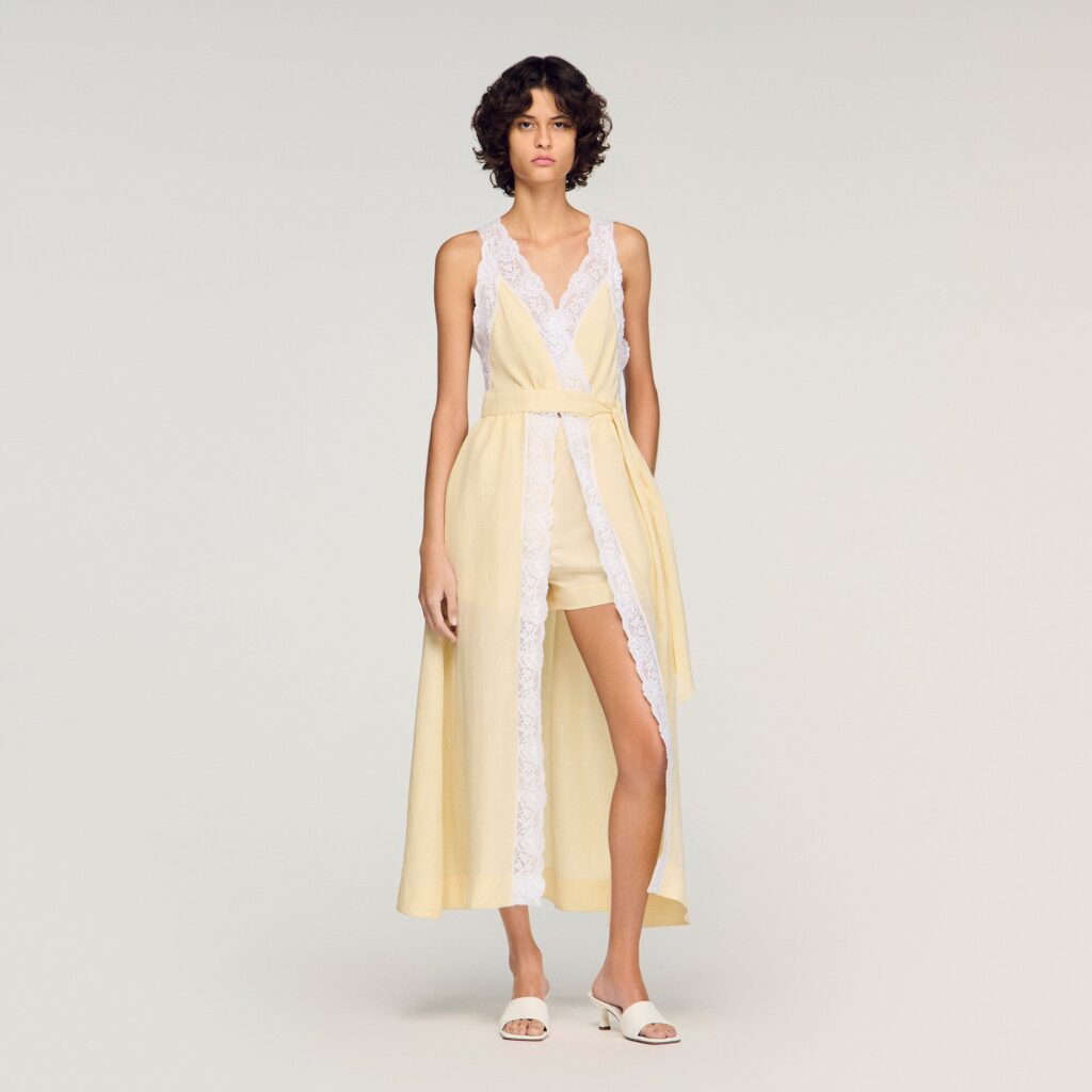 Robe longue en lin à galon