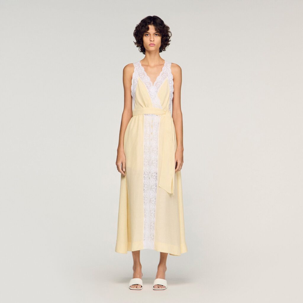 Robe longue en lin à galon
