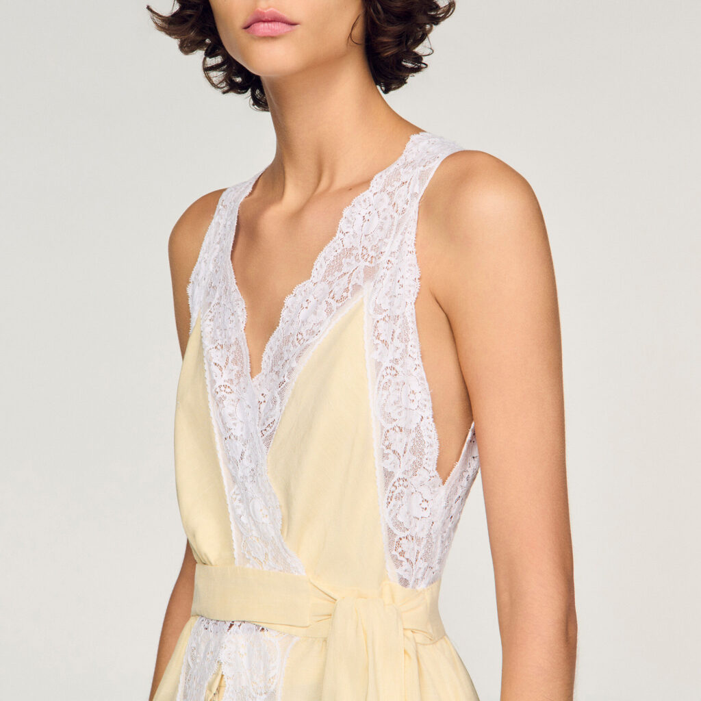 Robe longue en lin à galon