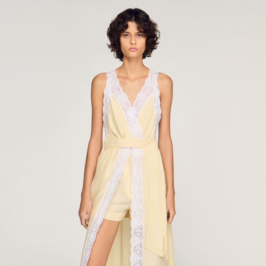Robe longue en lin à galon