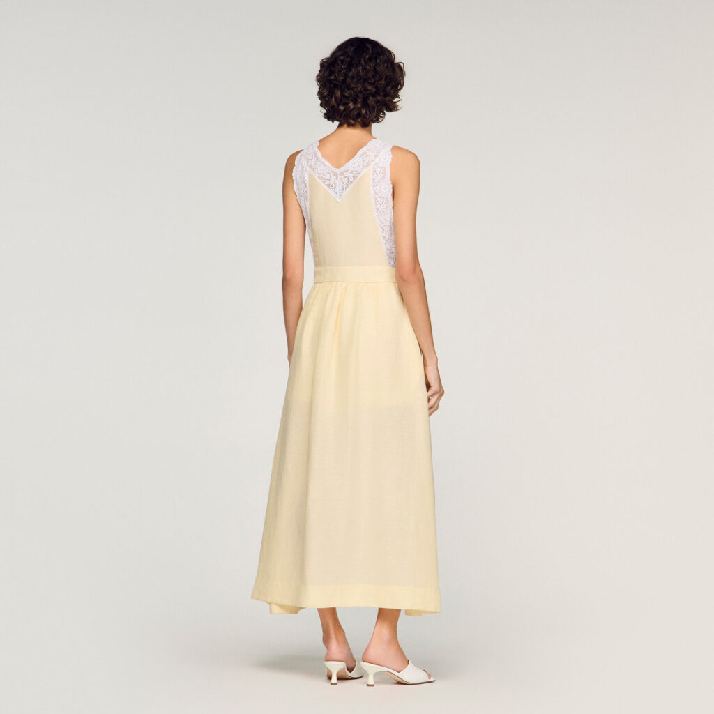 Robe longue en lin à galon