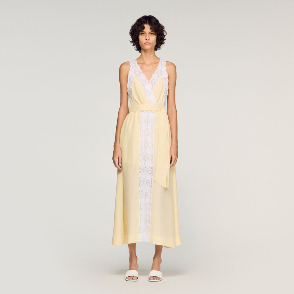 Robe longue en lin à galon