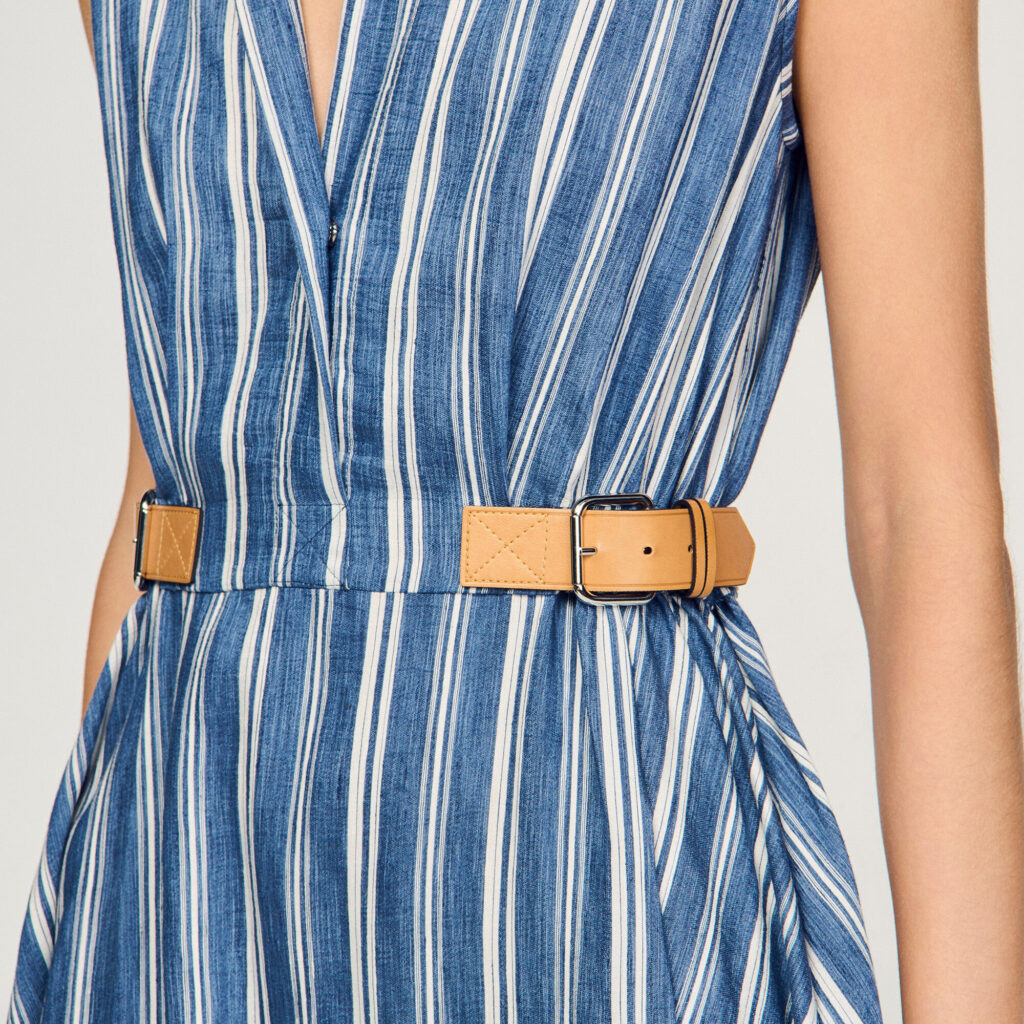 Robe longue à rayures et patte cuir