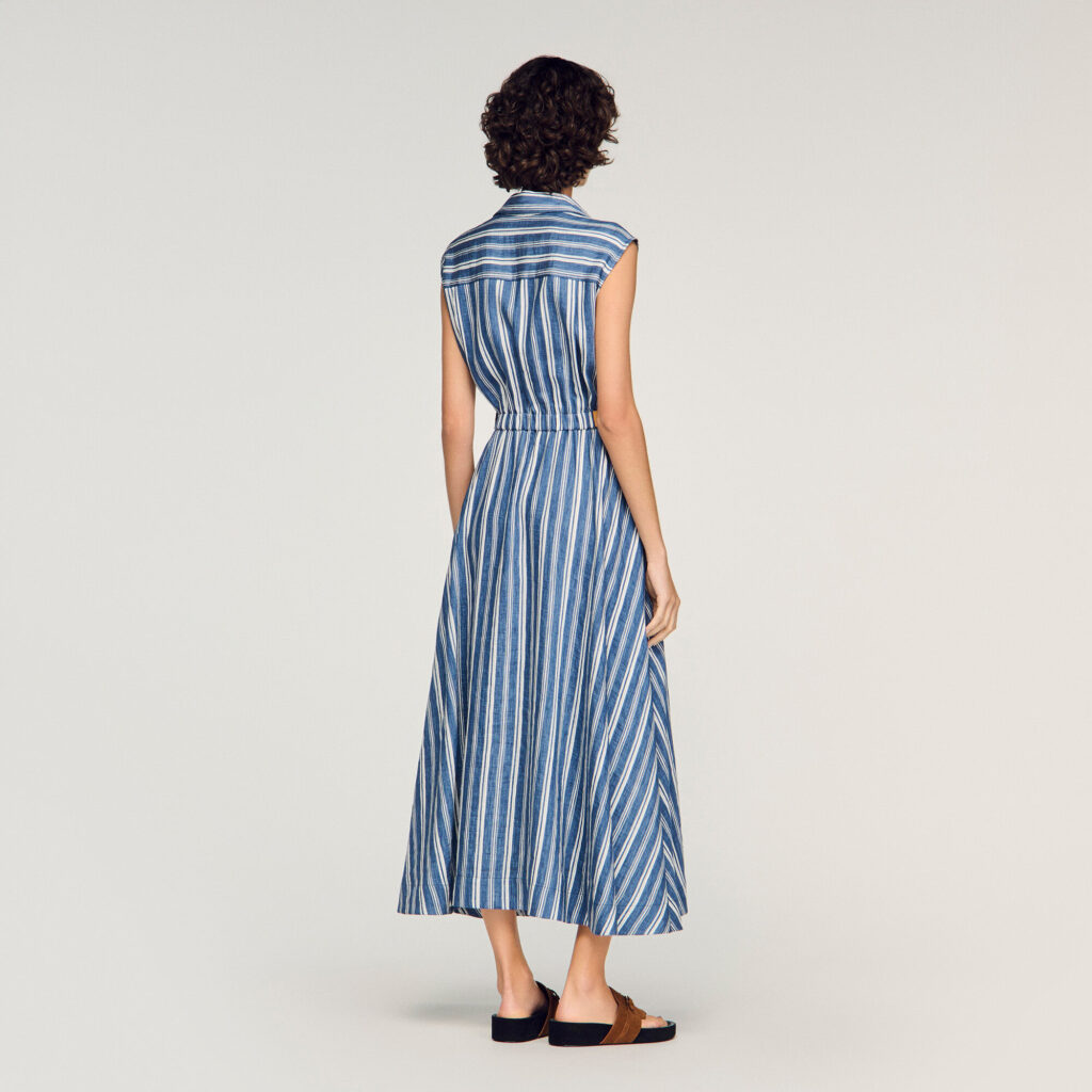 Robe longue à rayures et patte cuir