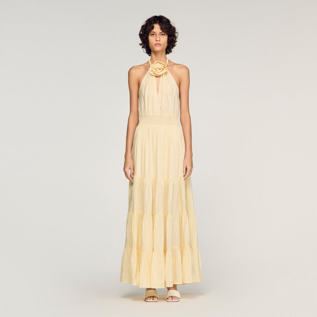 Robe longue en lin imprimé fleur