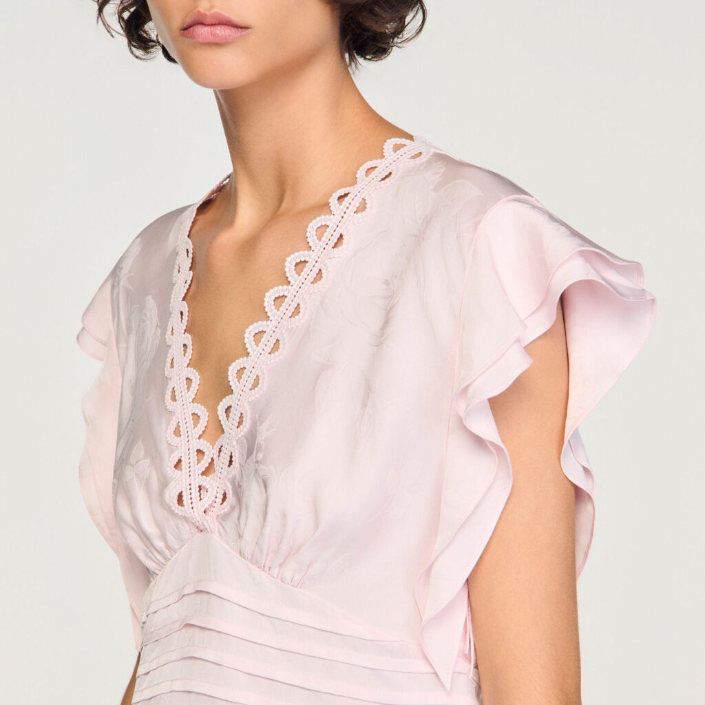 Top court à jacquard fleurs