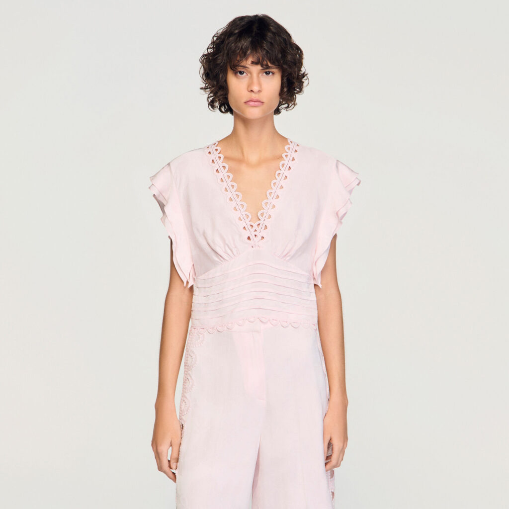 Top court à jacquard fleurs