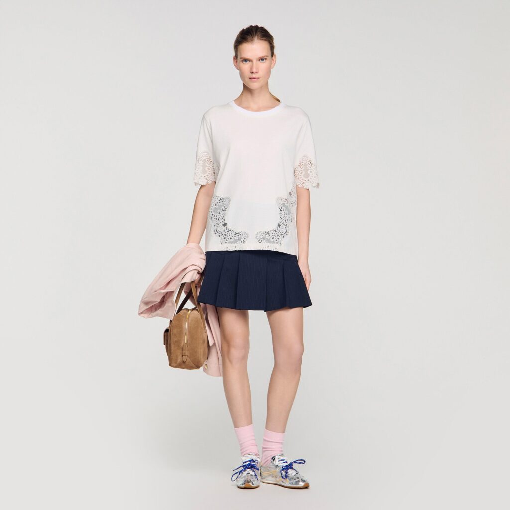 T-shirt en coton à détails dentelle