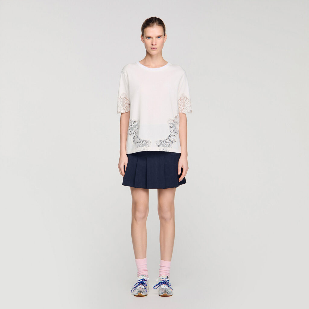 T-shirt en coton à détails dentelle