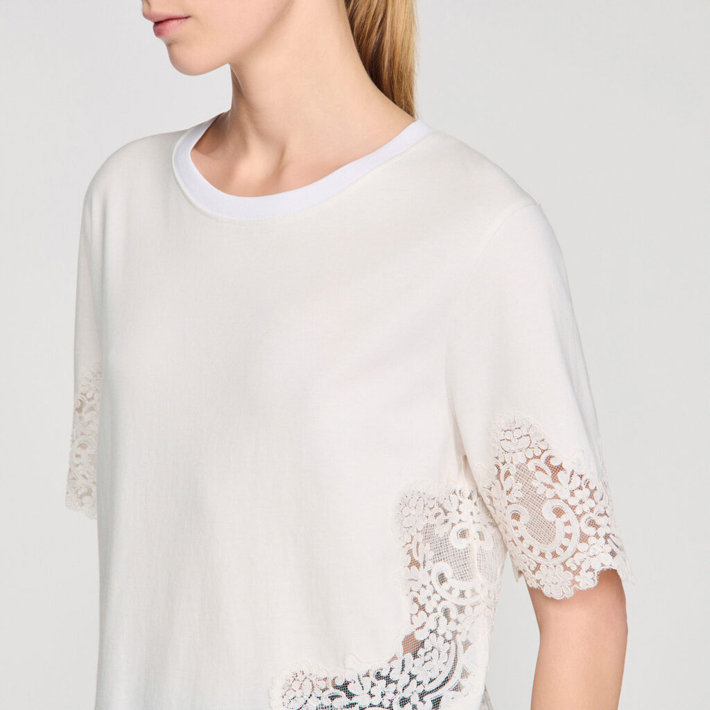 T-shirt en coton à détails dentelle