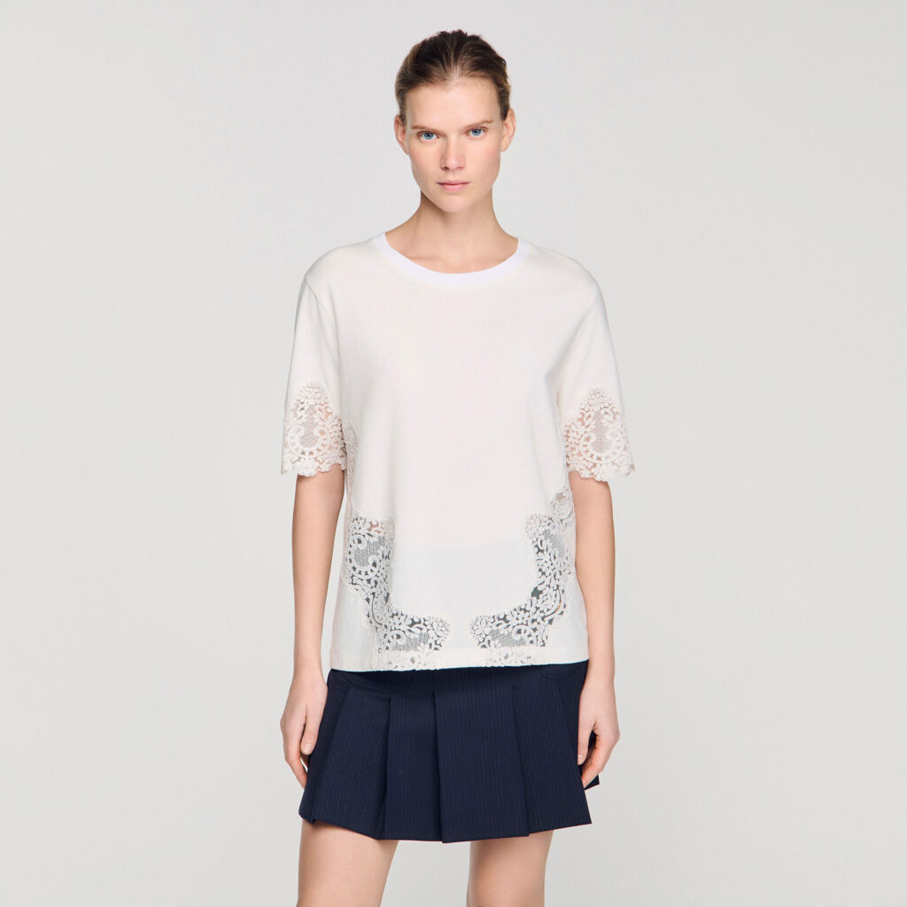 T-shirt en coton à détails dentelle