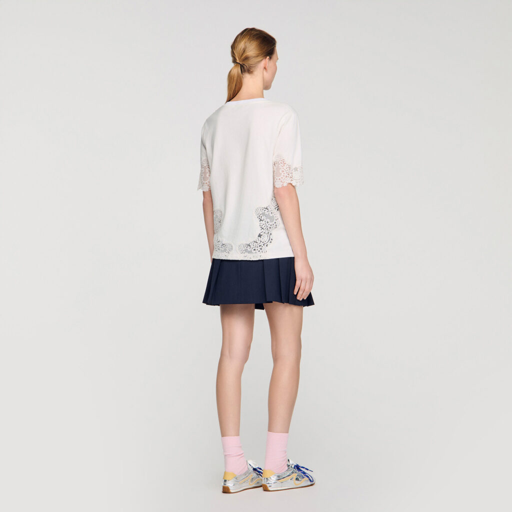 T-shirt en coton à détails dentelle