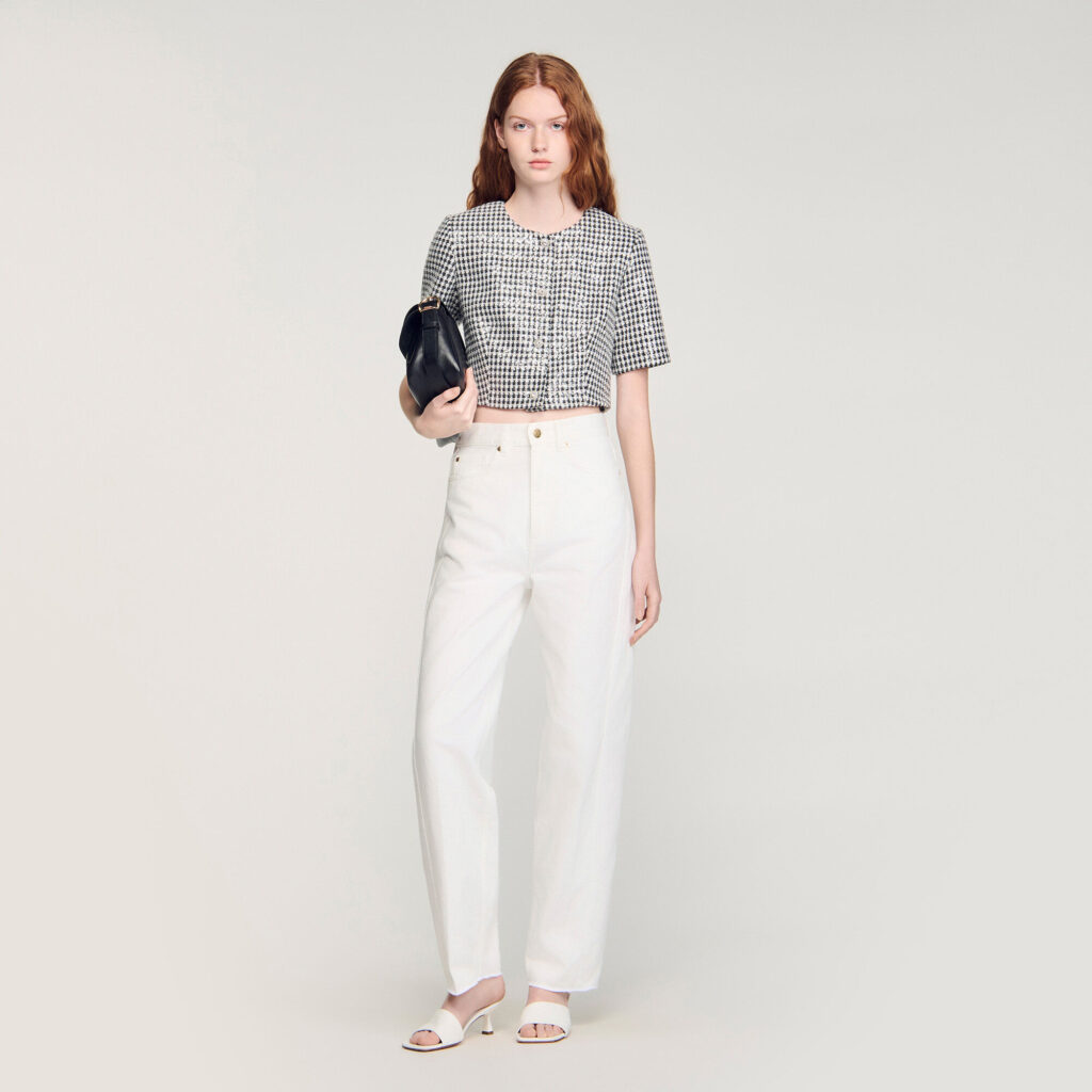 Veste courte en tweed pied-de-poule