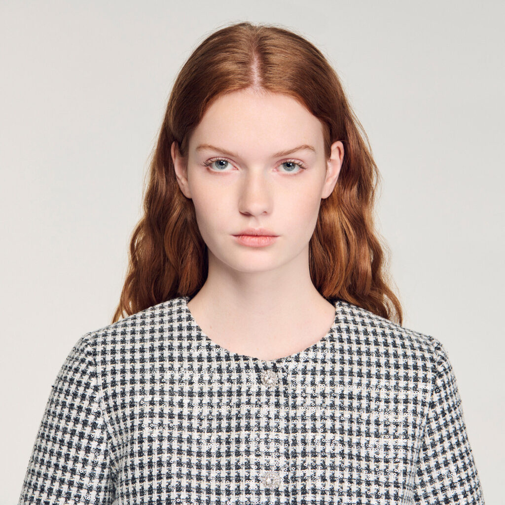 Veste courte en tweed pied-de-poule