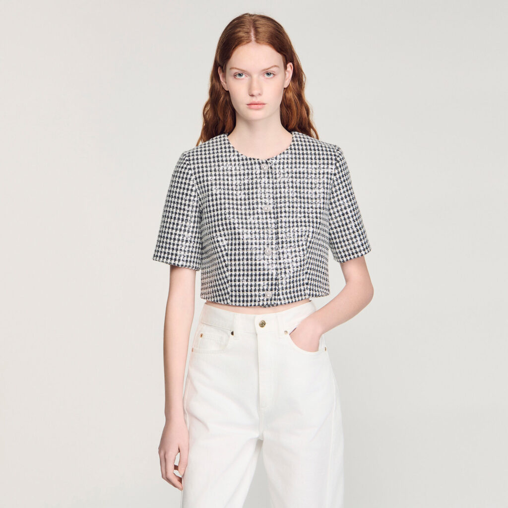Veste courte en tweed pied-de-poule