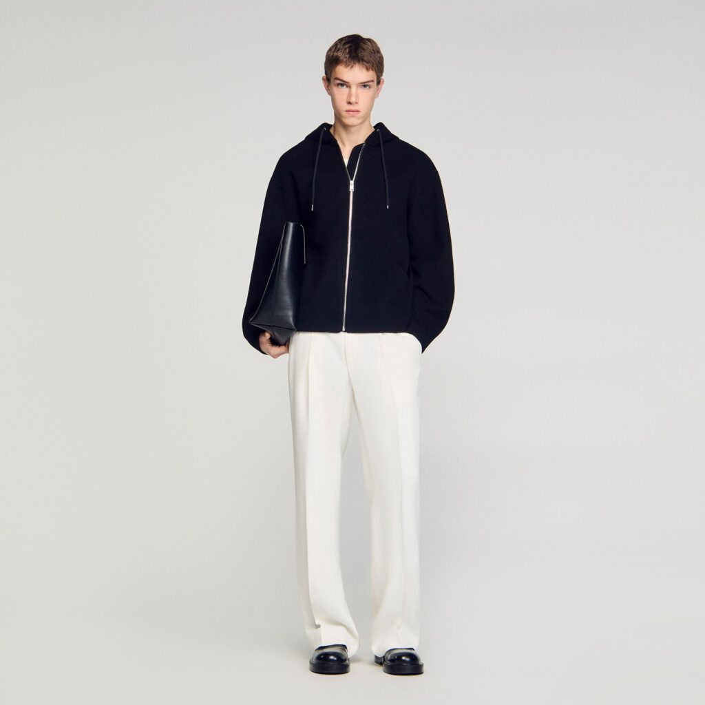 Blouson en laine à capuche zippé