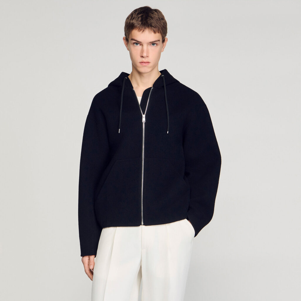Blouson en laine à capuche zippé