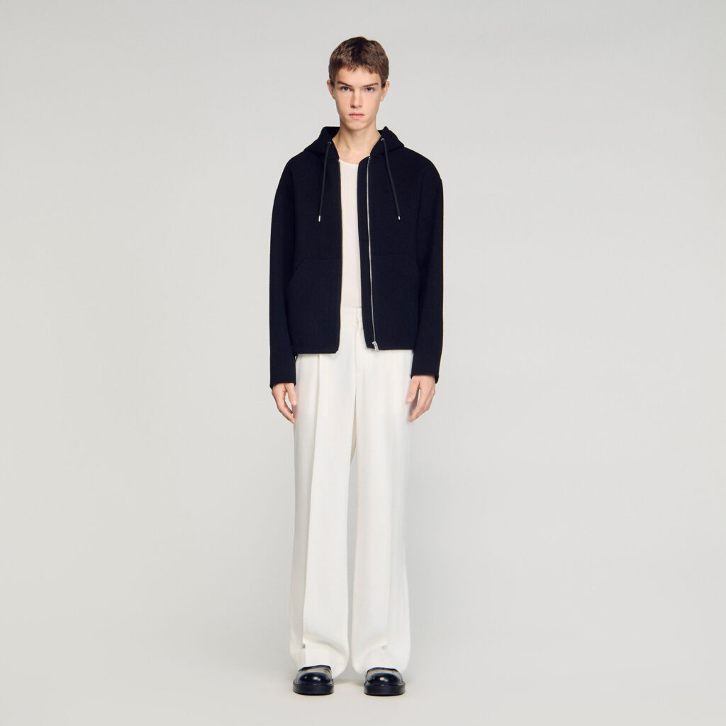 Blouson en laine à capuche zippé