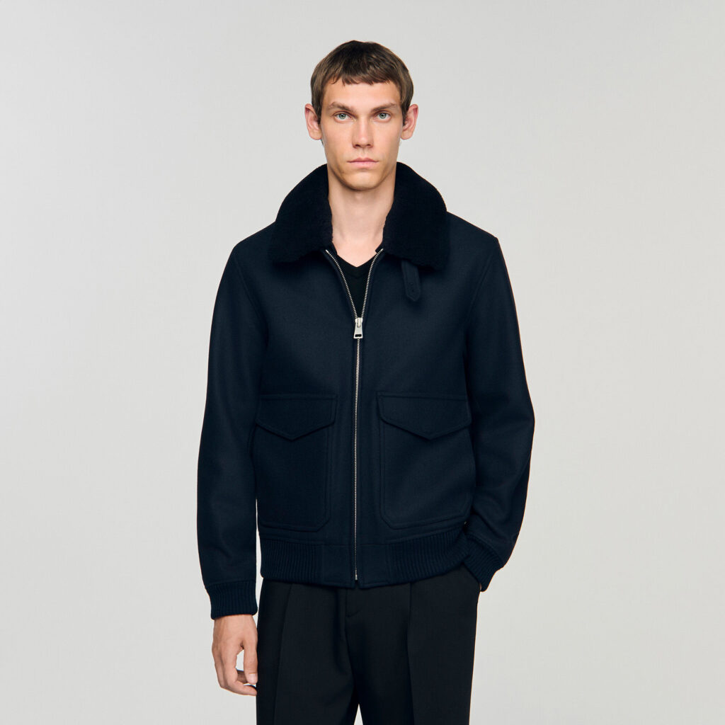 Blouson en laine col amovible