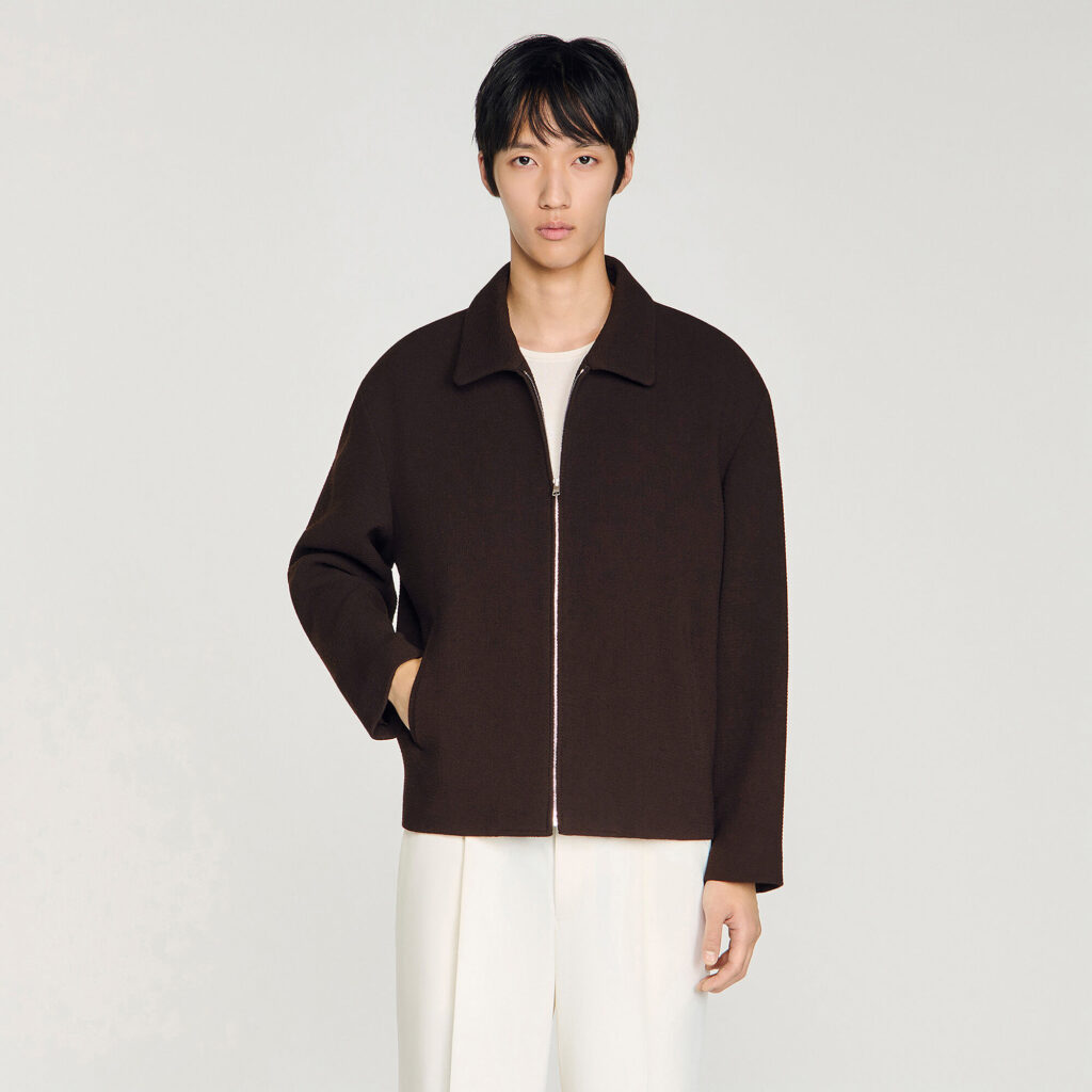 Blouson gaufré zippé col classique