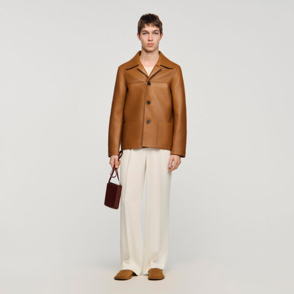 Blouson en cuir d’agneau boutonné