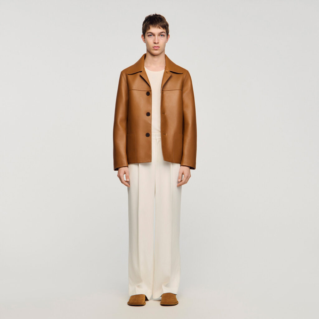 Blouson en cuir d’agneau boutonné