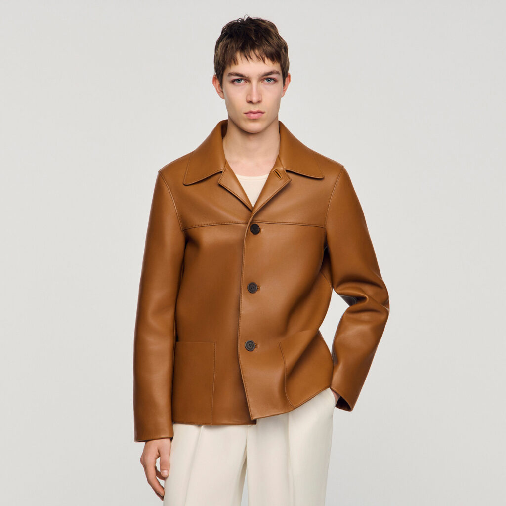 Blouson en cuir d’agneau boutonné