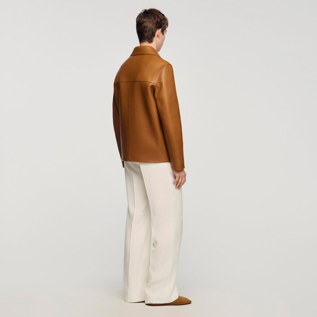 Blouson en cuir d’agneau boutonné