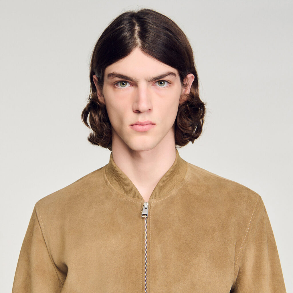 Blouson en croûte de cuir zippé