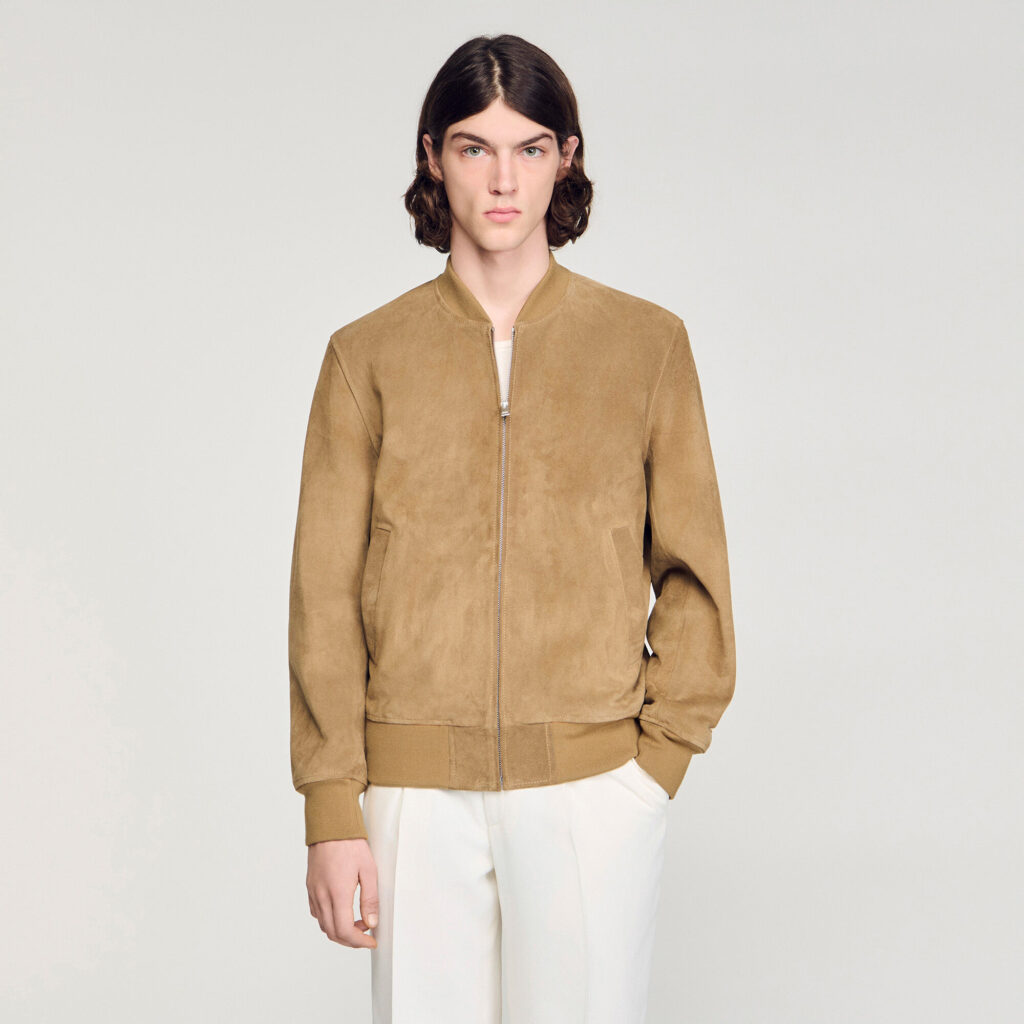 Blouson en croûte de cuir zippé
