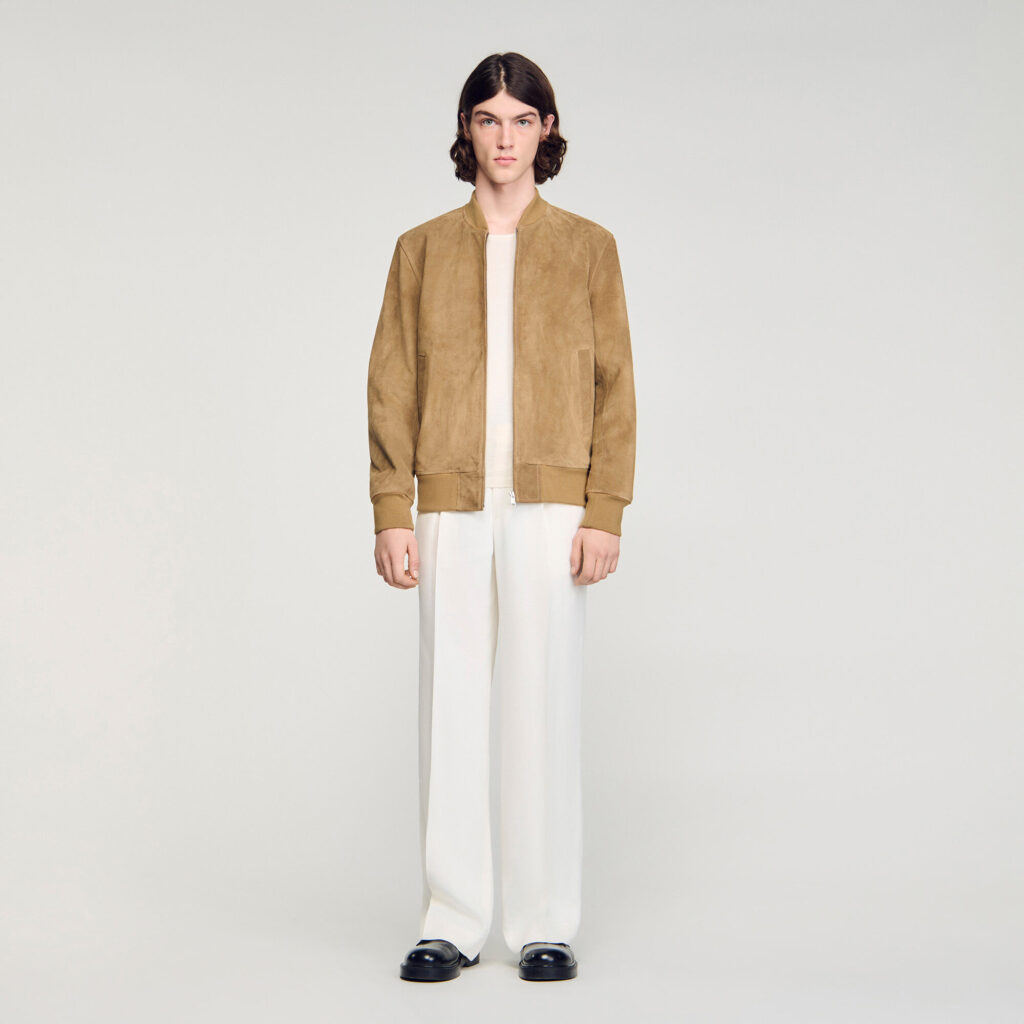 Blouson en croûte de cuir zippé