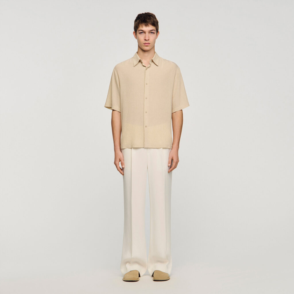 Chemise effet plissé à col requin
