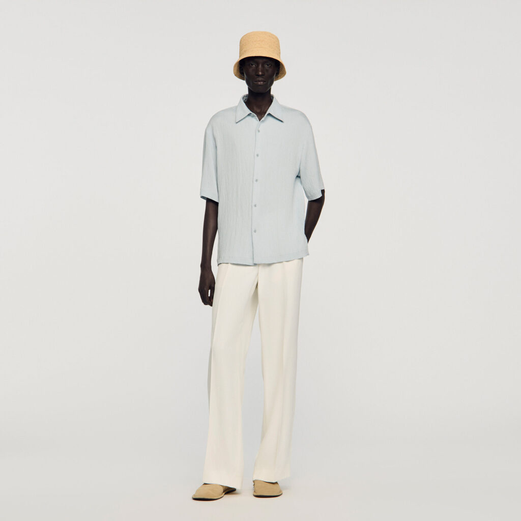 Chemise effet plissé à col requin