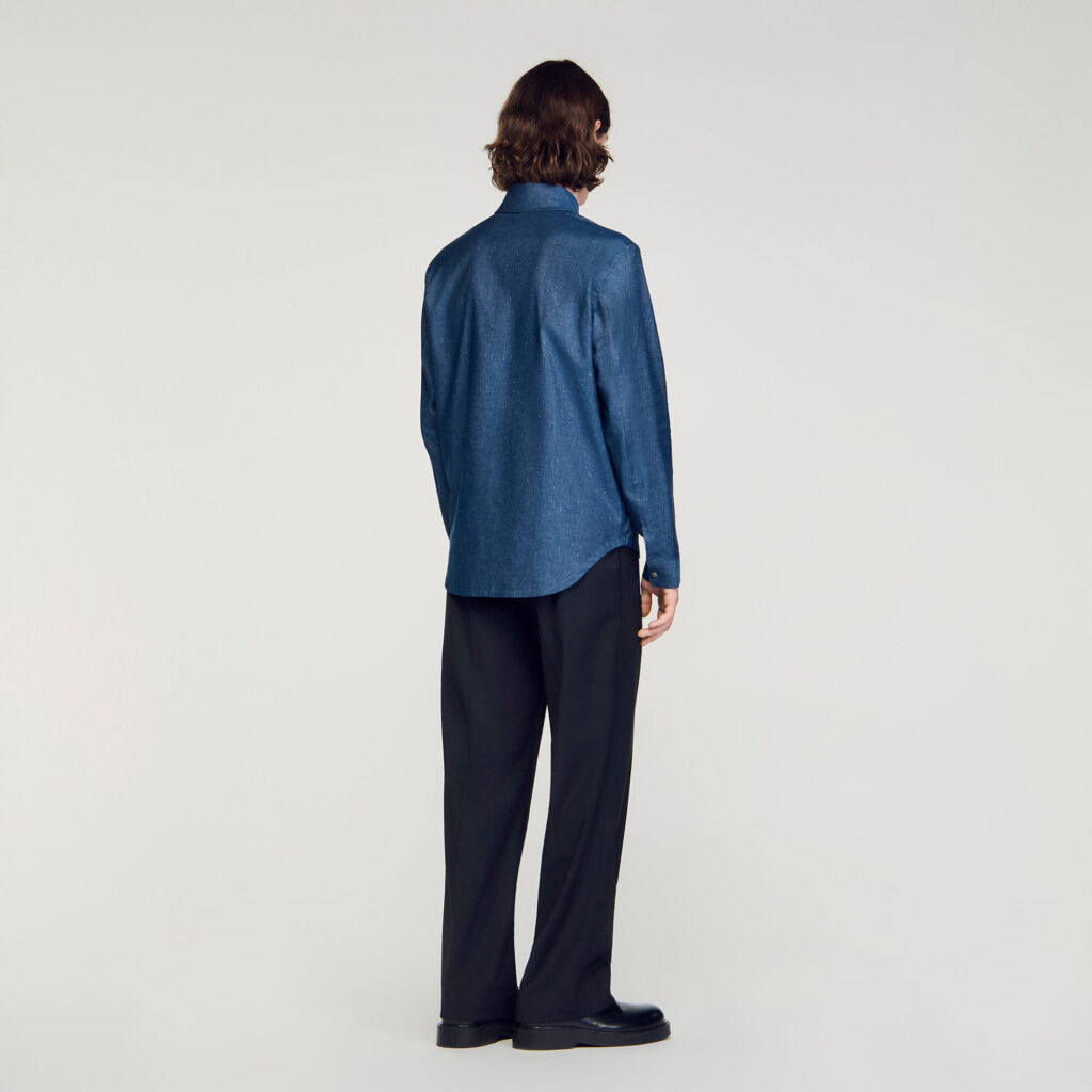 Chemise effet denim en coton et lin