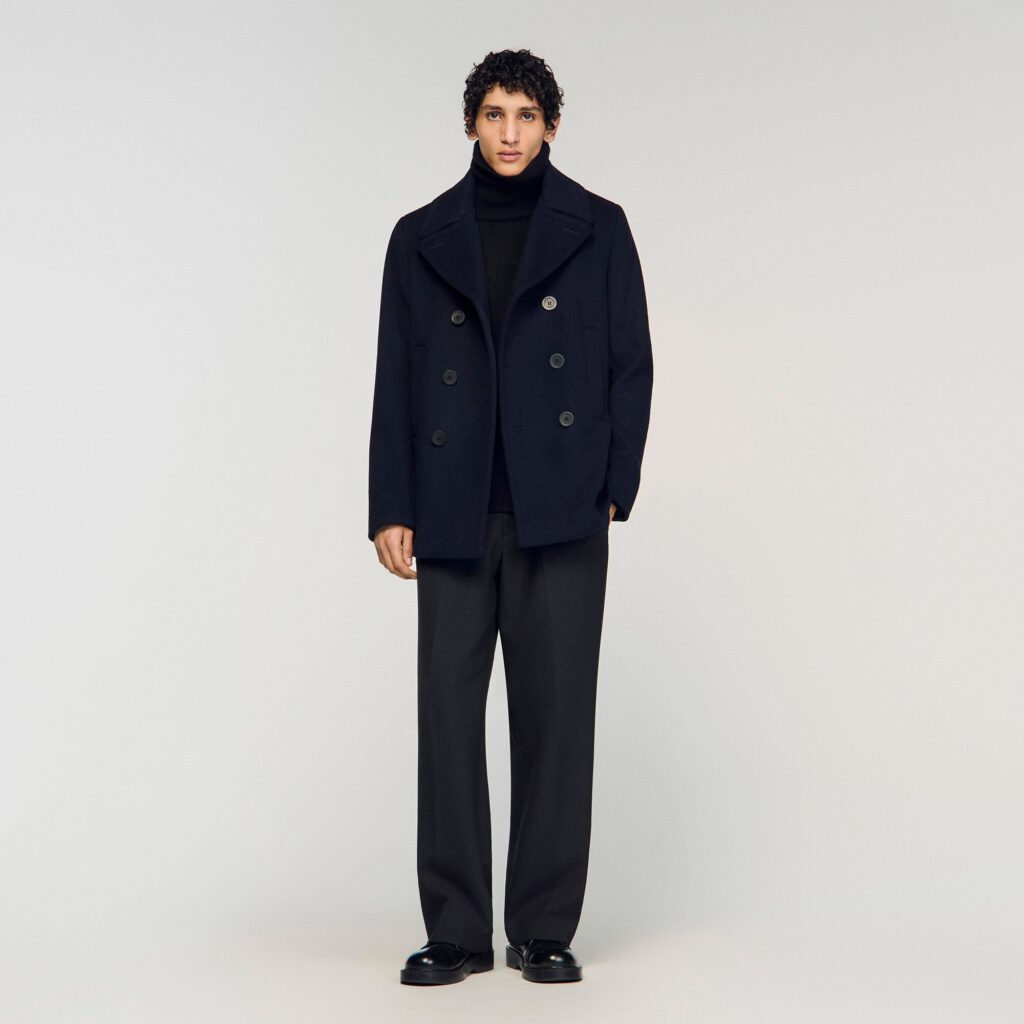 Manteau droit en laine mélangée