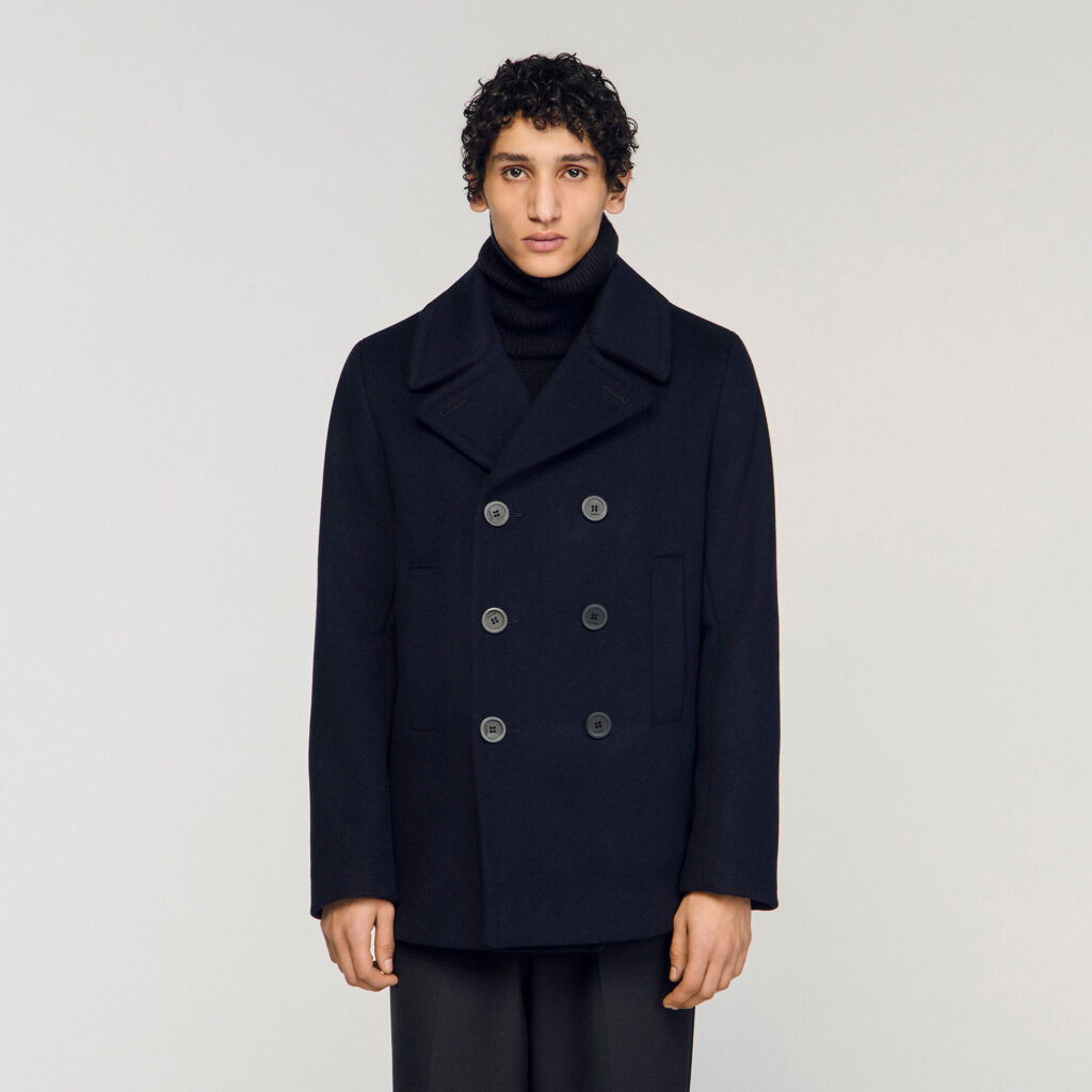 Manteau droit en laine mélangée