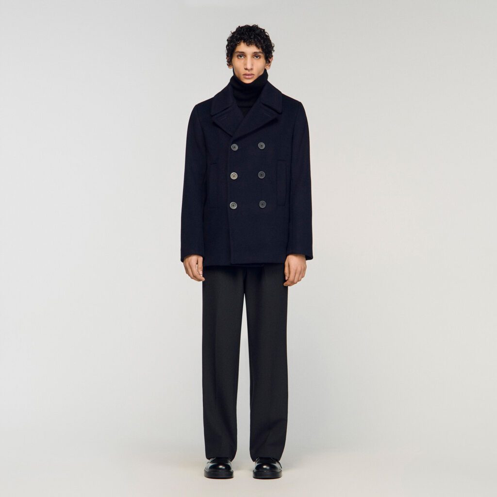 Manteau droit en laine mélangée