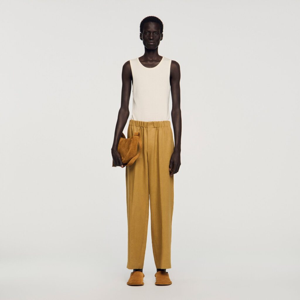 Pantalon large en lin élastiqué