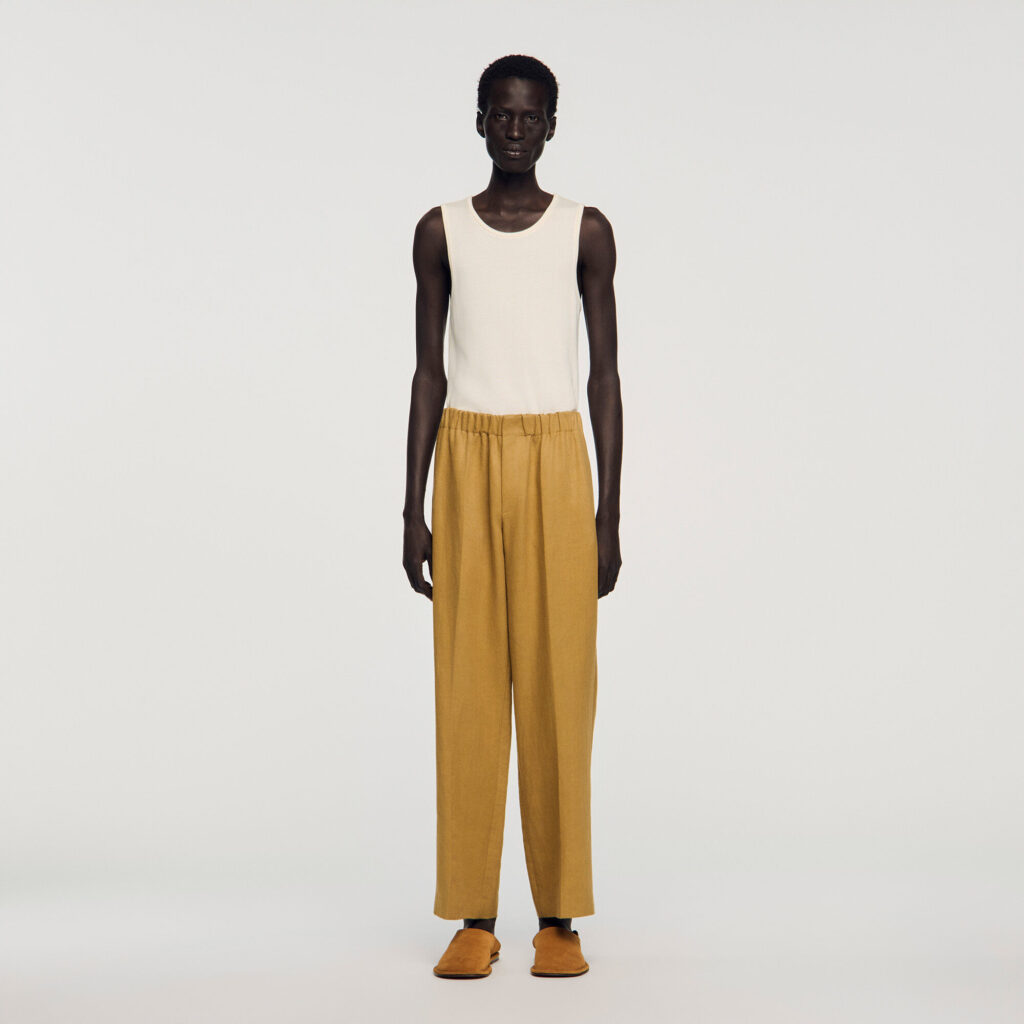 Pantalon large en lin élastiqué