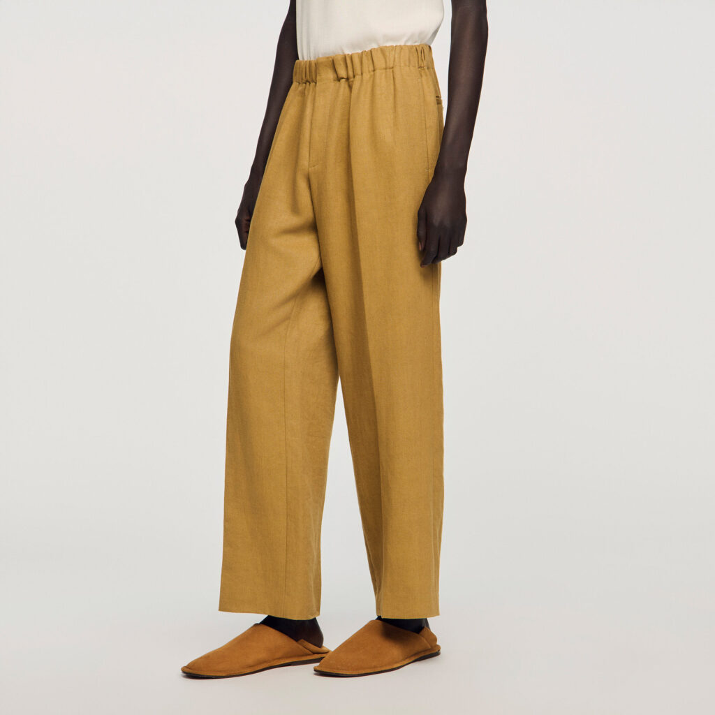 Pantalon large en lin élastiqué