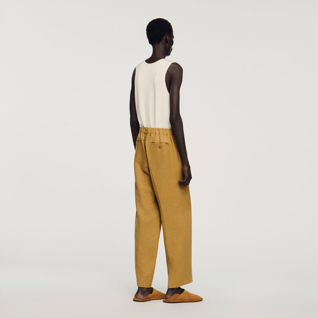 Pantalon large en lin élastiqué