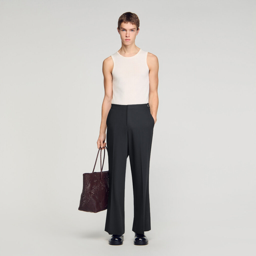 Pantalon large en laine à boucles