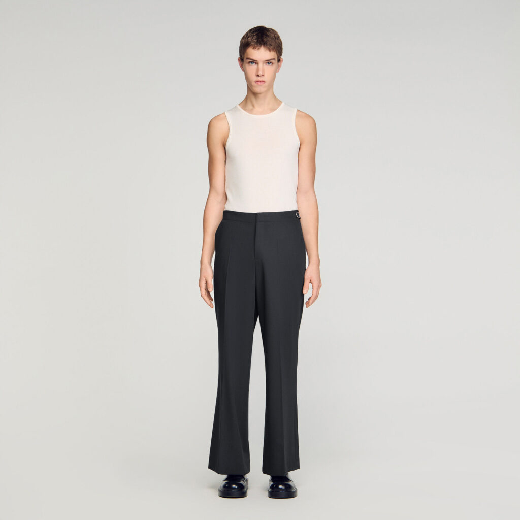 Pantalon large en laine à boucles