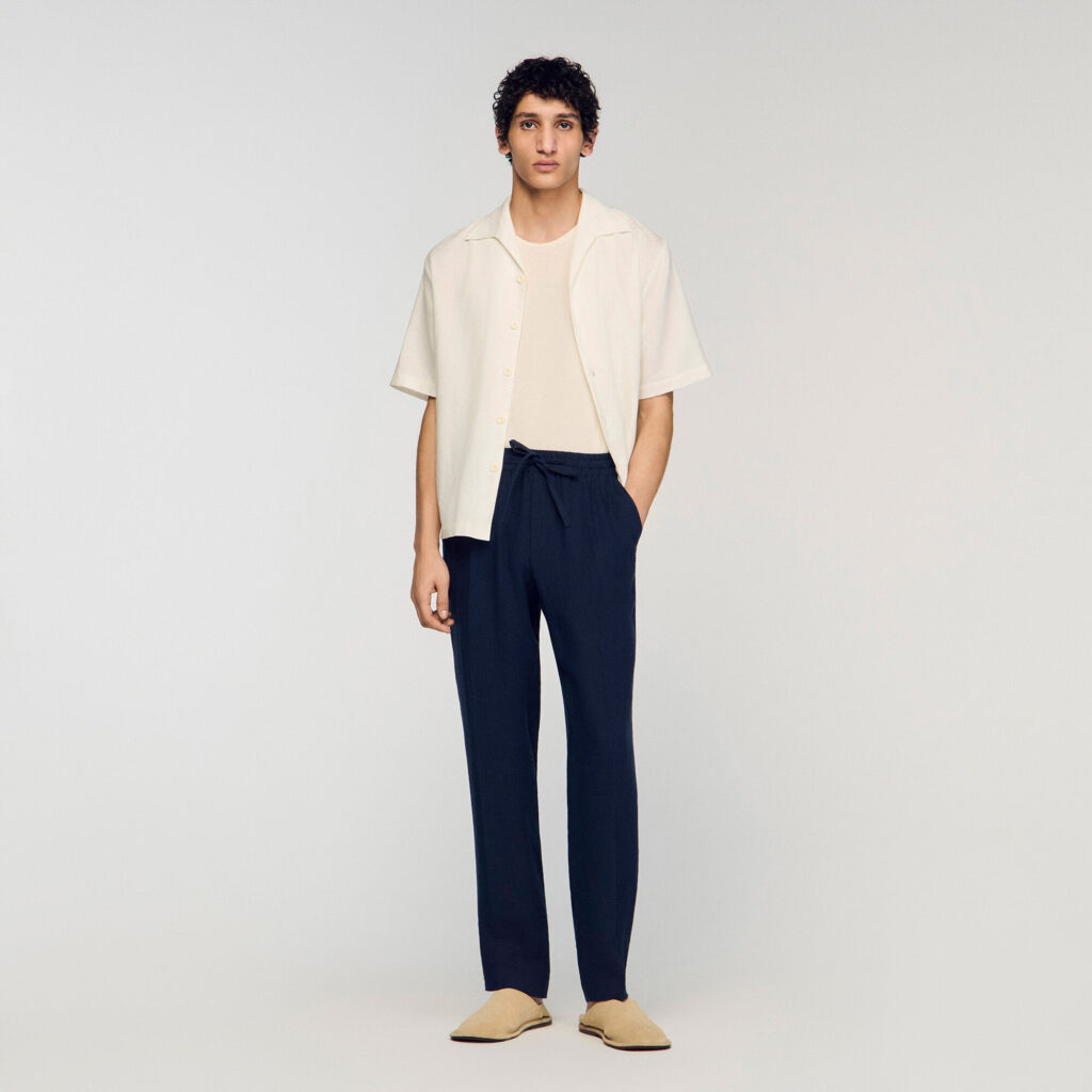 Pantalon droit en lin élastiqué