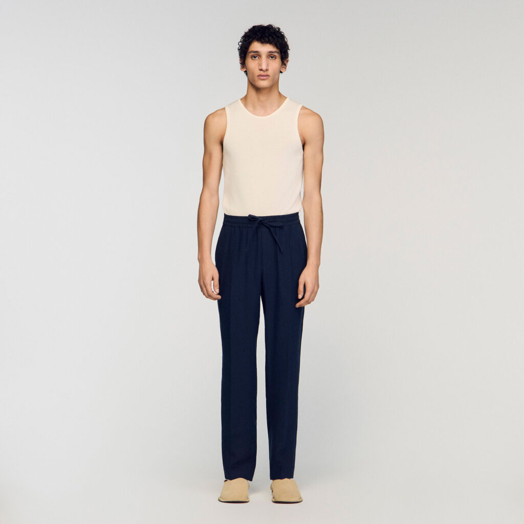 Pantalon droit en lin élastiqué