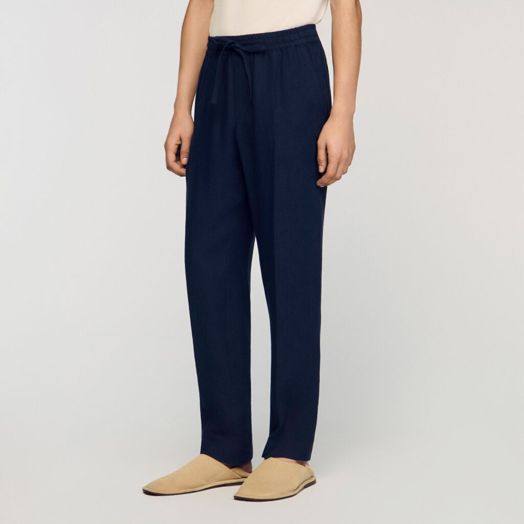 Pantalon droit en lin élastiqué